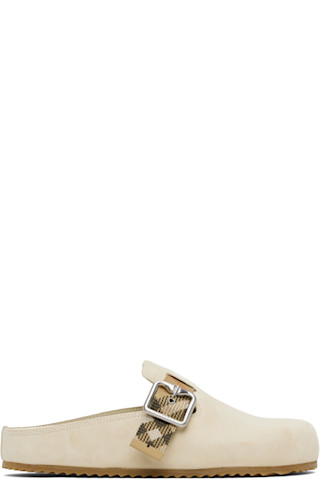 Burberry SS25 スエード アーチンクロッグ サンダル ベージュ Burberry: ベージュ Urchin スエード クロッグ | SSENSE 日本