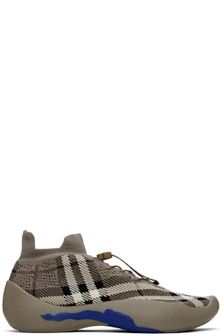 Taupe Check Knit Neptune Sneakers by Burberry on Sale