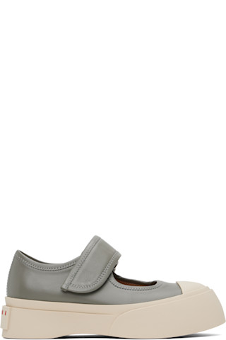 【関税&送料込】Marni Grey Leather Mary Jane Sneakers Gray Leather Mary Jane Sneakers by Marni on Sale