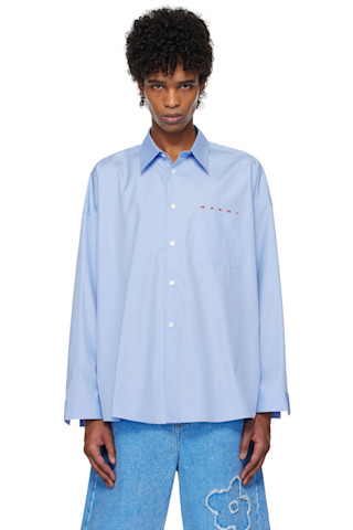 Marni: ブルー Peeping Marni Logo シャツ | SSENSE 日本 Marni: ブルー Peeping Marni Logo シャツ | SSENSE 日本