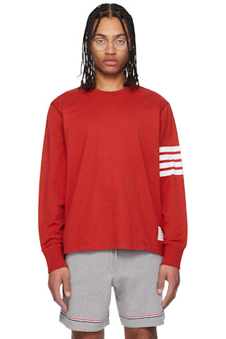 【関税込み】Thom Browne レッド 4-Bar Rugby 長袖Tシャツ 251381M213023_1.jpg