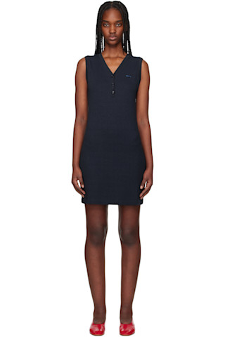 ★Maison Kitsune★BABY FOX PATCH RIBBED DRESS★ Blue Baby Fox Patch Ribbed Minidress by Maison Kitsuné on Sale