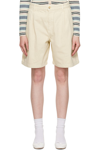 ショートパンツ MAISON KITSUNE Women Shorts Burmudas MW01113KM03250134 Bei Off-White Casual Pleated Bermuda Denim Shorts by Maison