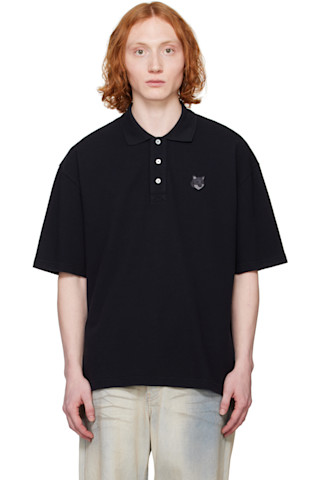 MAISON KITSUNÉ ブラック ポロシャツ S オーバーサイズ MAISON KITSUNE ◇ FOX HEAD オーバーサイズ ポロ 半袖 (MAISON