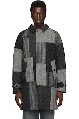 BEAMS PLUS: Gray Bal Collar Patchwork Coat | SSENSE BEAMS PLUS: Gray Bal Collar Patchwork Coat | SSENSE