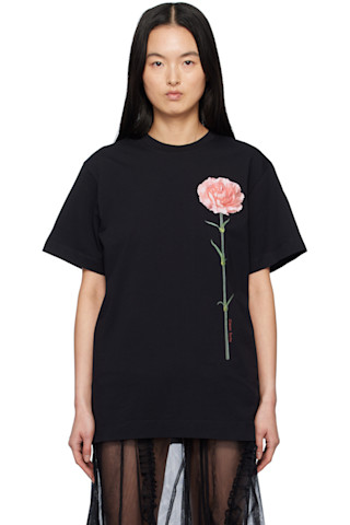 【関税込み】Simone Rocha ブラック Embellished Flower Tシャツ 251405F110008_1.jpg