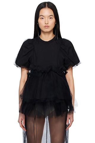 SIMONE ROCHA チュールオーバー レイ パフスリーブ Tシャツ 251405F110025_1.jpg