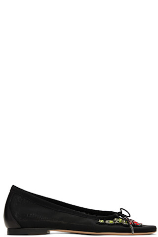 【SIMONE ROCHA】エンべリッシュ メッシュ バレエシューズ Simone Rochaのブラック エンべリッシュ メッシュ バレエ