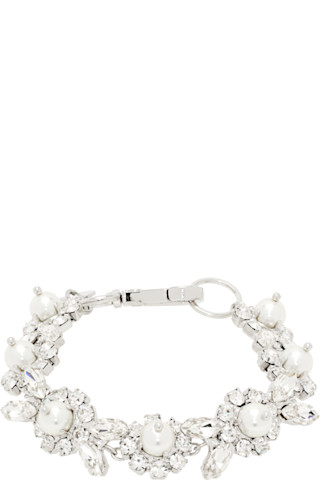 Simone Rocha Pearl & Crystal Daisy Floret ブレスレット Simone Rocha: Silver Faux-Pearl & Crystal Daisy Floret