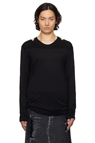 【関税込み】JULIUS ブラック Layered LS Tシャツ 251420M213006_1.jpg