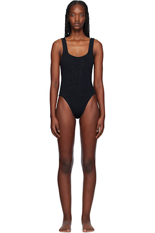 Hunza G: Black Square Neck Swimsuit | SSENSE Canada