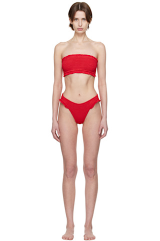 【関税込み】Hunza G レッド Tracey フリル ビキニ Red Tracey Frill Bikini by Hunza G on Sale