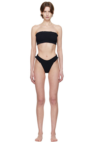 【関税込み】Hunza G ブラック Tracey フリル ビキニ Black Tracey Frill Bikini by Hunza G on Sale