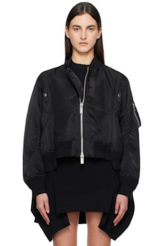Sacai☆関税込☆袖ジッパー ナイロン ボンバージャケット sacai: ブラック ナイロン ツイル ボンバージャケット | SSENSE 日本
