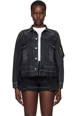 sacai: Black Nylon Twill Denim Jacket | SSENSE sacai: Black Nylon Twill Denim Jacket | SSENSE