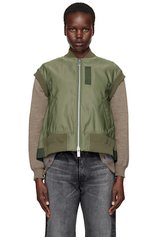 【関税込み】sacai カーキ ツイル ベスト sacai: カーキ ナイロンツイル ベスト | SSENSE 日本