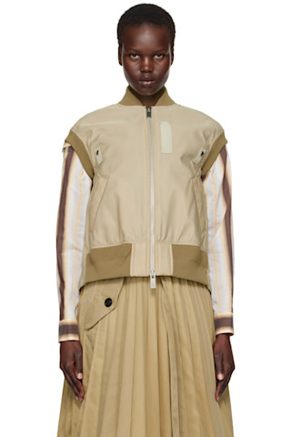 【関税込み】sacai カーキ ナイロンツイル ベスト フードコート sacai: ベージュ ナイロンツイル ベスト | SSENSE 日本