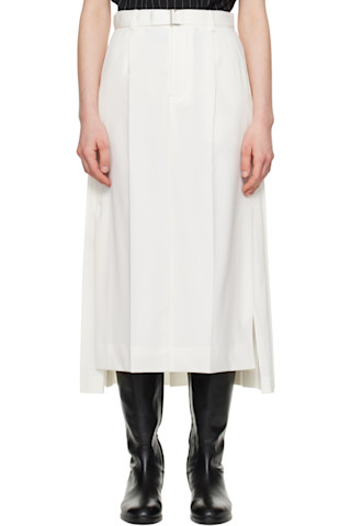 【sacai】オフホワイト Suiting ミディアムスカート sacai: オフホワイト Suiting ミディアムスカート | SSENSE 日本