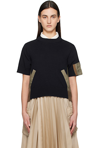 Navy & Khaki Nylon Twill x Knit Sweater by sacai on Sale