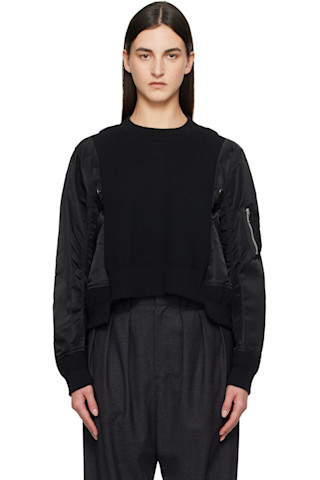 Black Sponge Sweat x Nylon Twill Sweatshirt by sacai on Sale