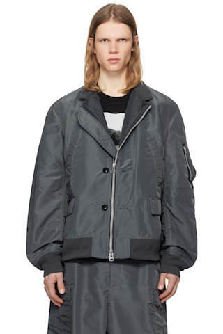 【SACAI】ウールメルトン×ナイロンツイル ボンバージャケット 251445M175020_1.jpg