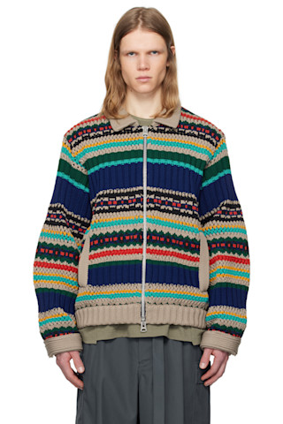 sacai: Multicolor Mesh Knit Cardigan | SSENSE sacai: Multicolor Mesh Knit Cardigan | SSENSE