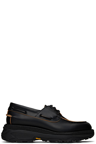 42 新品 25ss sacai Boat Shoes Black Leather Boat Shoes by sacai on Sale