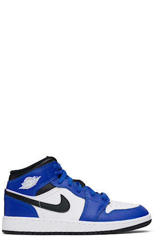 Big Kids Blue & White Air Jordan 1 Mid Sneakers by Nike Jordan 