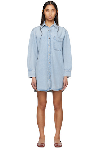 【関税込み】FRAME ブルー 'The Shirt' ミニ デニムワンピース FRAMEのブルー 'The Shirt' ミニ デニムワンピースがセール中