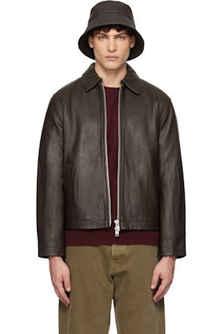Sunflower: Brown Short Leather Jacket | SSENSE Sunflower: Brown Short Leather Jacket | SSENSE