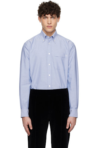 VALENTINO カテンフロラル刺繍フティ WV3MF18Y7H3 0NI Valentino: Blue Vlogo Embroidered Cotton Shirt | SSENSE