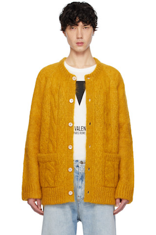 カーディガン VALENTINO Men Cardigan Yellow 6V3KA04KAPB O16 Yellow Mohair Cardigan by Valentino on Sale