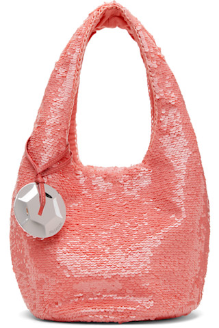 【関税込み】JW Anderson ピンク ミニ Sequin Shopper バッグ JW Andersonのピンク ミニ Sequin Shopper バッグがセール中