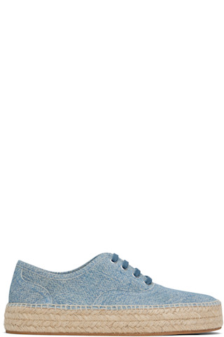 Blue Suede Lace-Front Platform Espadrilles