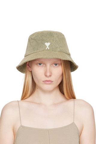 帽子・その他 Adc Embroidery Bucket Hat - AMI Paris - Cotton - Khaki Khaki Cotton Ami de Coeur Embroidery Bucket hat by AMI Paris