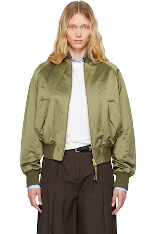 Green Cotton Satin Ami de Coeur Bomber Jacket
