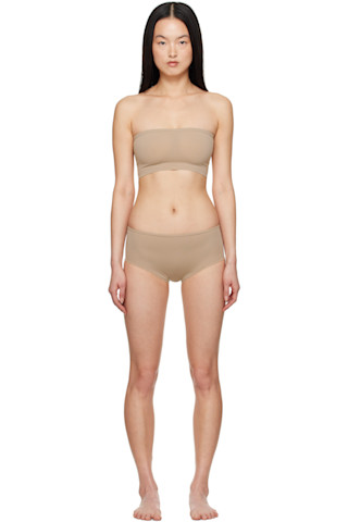 ALAÏA: Beige Second Skin Bra & Briefs Set | SSENSE