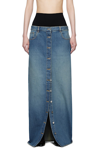 Blue Knitted Waistband Denim Maxi Skirt by ALAÏA on Sale