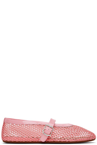 ALAÏA: Pink Fishnet Ballerina Flats | SSENSE UK