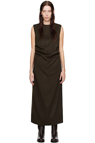 AURALEE: Brown Baby Camel Flannel Midi Dress | SSENSE AURALEE: Brown Baby Camel Flannel Midi Dress | SSENSE