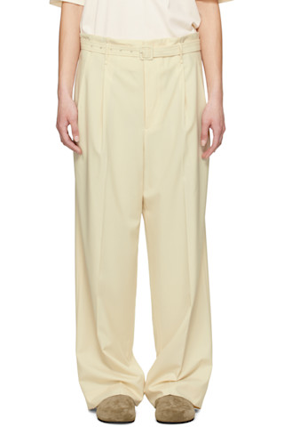Beige Super Fine Tropical Wool Two-Tuck Trousers by AURALEE on Sale