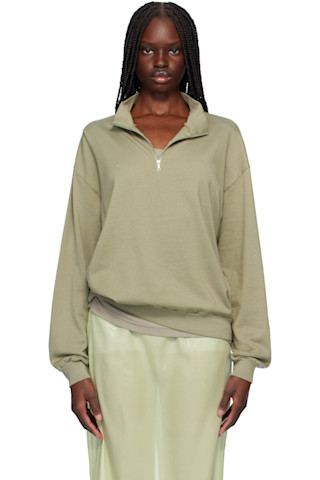 AURALEE: Khaki Super High Gauge Half Zip P/O Sweatshirt | SSENSE