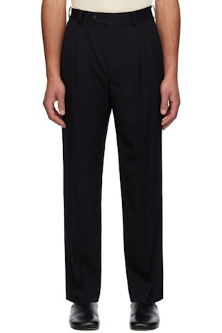 AURALEE: Black Light Wool Max Gabardine Two-Tuck Trousers AURALEE: Black Light Wool Max Gabardine Two-Tuck Trousers