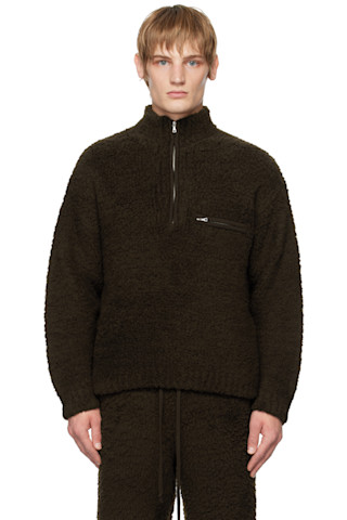 AURALEE: Brown Merino Wool Boa Knit Half Zip Sweater | SSENSE AURALEE: Brown Merino Wool Boa Knit Half Zip Sweater | SSENSE