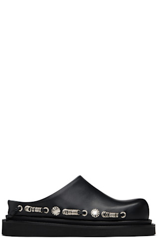 Black Leather Slip-on Loafers by Toga Pulla on Sale