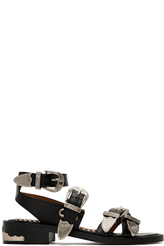 【関税込み】Toga Pulla フラットサンダル Toga PullaのSSENSE 日本限定 ブラック Metal レザー サンダルが
