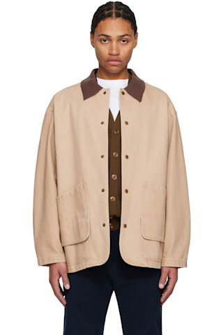 Tan Knit Collar Field Jacket by LE17SEPTEMBRE on Sale