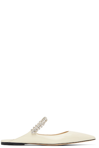 Jimmy Choo: SSENSE限定 オフホワイト Bing フラットミュール Jimmy Choo: SSENSE限定 オフホワイト Bing フラットミュール