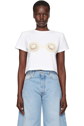 Tシャツ・カットソー MAGDA BUTRYM FW25 T-SHIRT WITH CROCHET BRA (108321 WHITE) White Crochet Bra T-Shirt by Magda Butrym on Sale