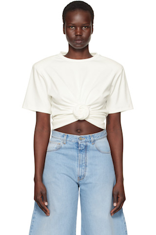 Tシャツ・カットソー Magda Butrym Cropped Knotted T-Shirt With Twist Design White Knotted T-shirt by Magda Butrym on Sale